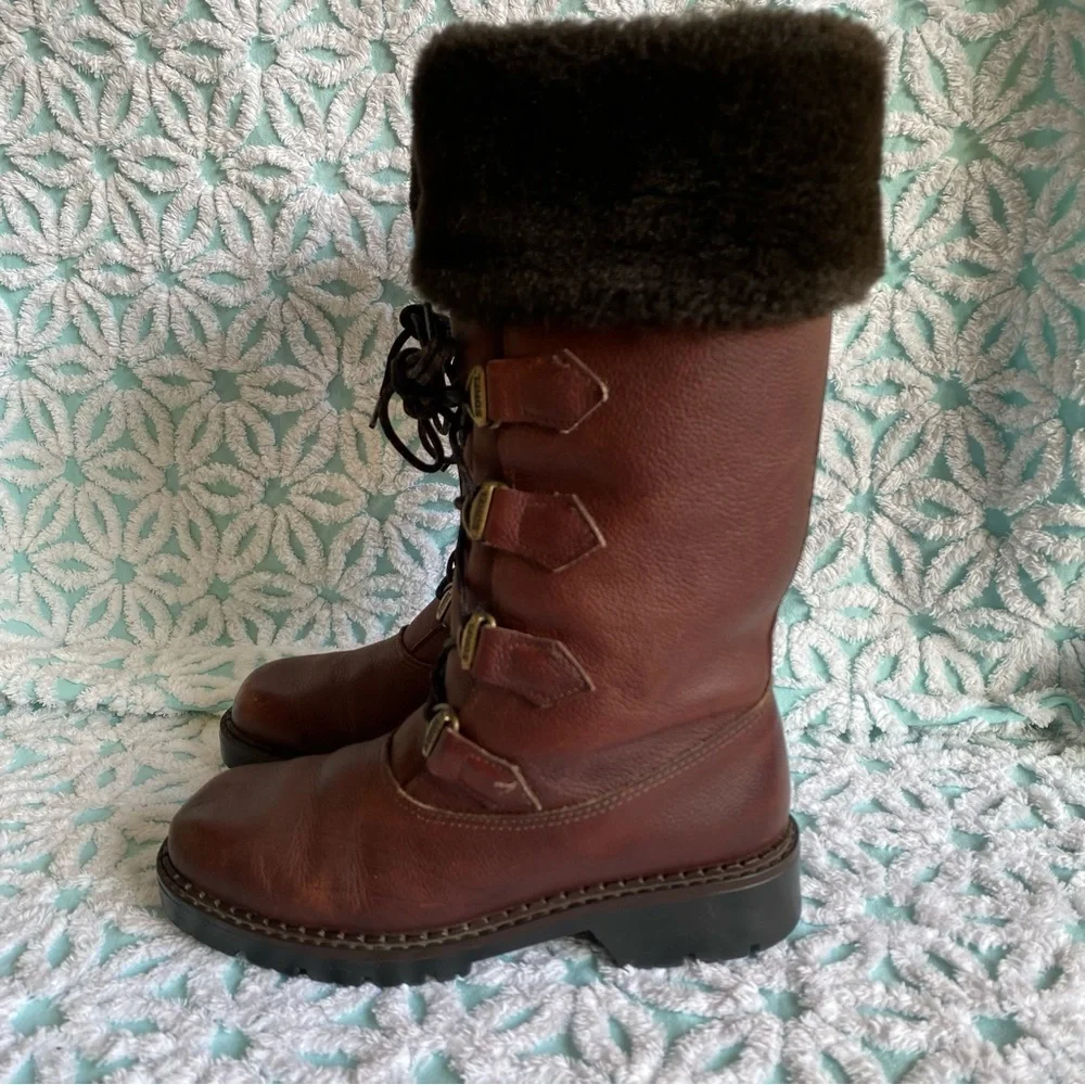 Vintage Sorel boots leather made in Canada faux fur lined size 7 - Picture 9 of 16